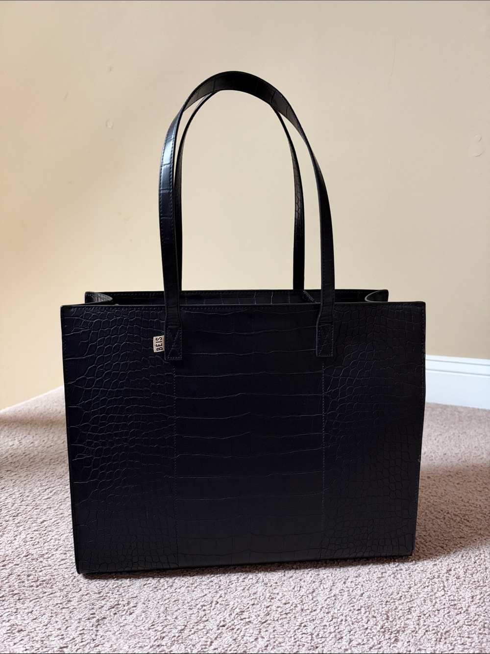 BEIS The Large Work Tote in Black Croc